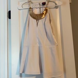 White 2B Bebe tank top with gold accents